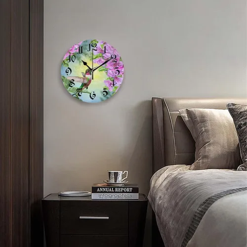 Miniatura 3 de Relojes de pared a pilas de 12 pulgadas, pájaros y flores, decoración silenciosa del hogar para baño, sala de estar, dormitorio