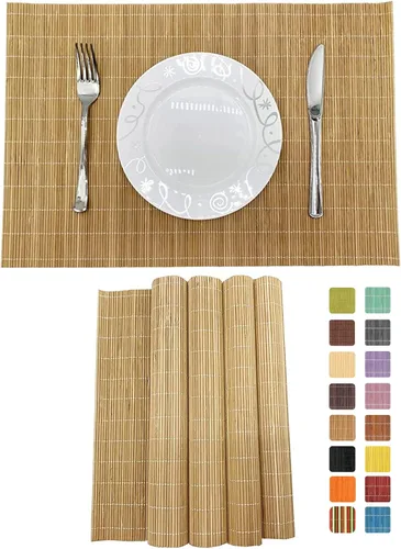 Miniatura 21 de Juego de 8 manteles individuales de bambú para sushi, estilo japonés, antideslizantes, de bambú, lavables, resistentes al calor, para comedor
