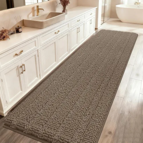 Miniatura 34 de ACCUMTEK - Juego de alfombras de baño a rayas beige de 3 piezas, ultrasuaves, antideslizantes de chenilla, alfombras de baño mullidas y absorbentes