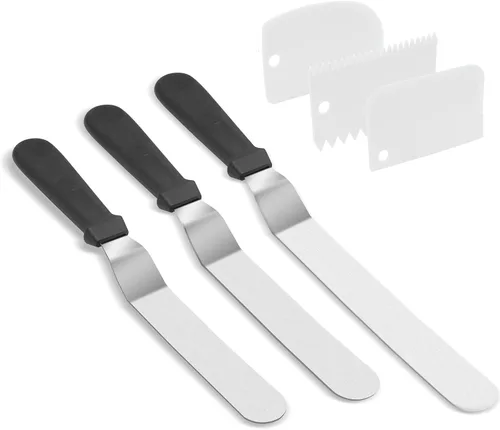 Espátulas de glaseado de acero inoxidable con 3 raspadores más suaves para tartas, juego de espátulas profesionales con 6, 8, 10 pulgadas para