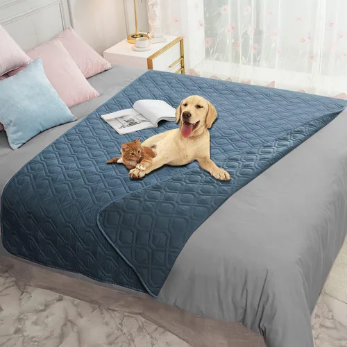 Miniatura 83 de Ameritex Funda Impermeable para Cama de Perro Manta para Mascotas para Muebles Cama Sillón Sofá Reversible Azul marino+azul piedra