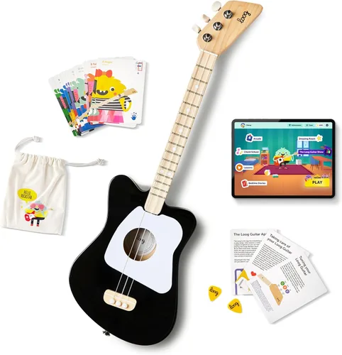 Miniatura 11 de Loog Mini - Guitarra acústica infantil para principiantes, 3 cuerdas a partir de 3 años, aplicación de aprendizaje y lecciones incluidas Amarillo