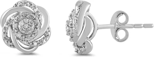 Miniatura 2 de Aretes de diamante de plata fina con taco de racimo de flores de 7 piedras