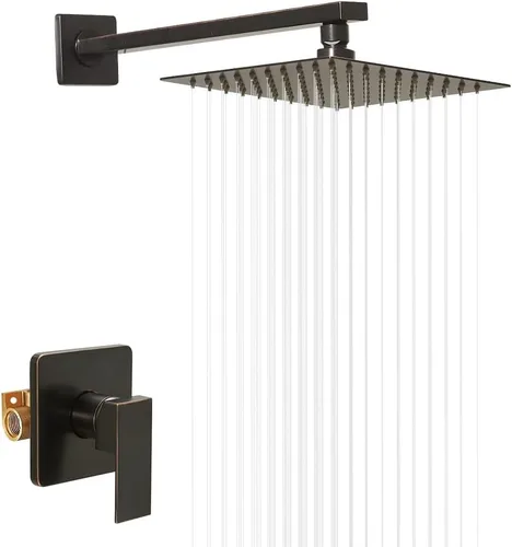 Miniatura 8 de Juego de grifo de ducha negro mate para baño, sistema de ducha de lluvia de lujo con cabezal de ducha de lluvia, kit de molduras de ducha de una