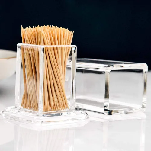 Miniatura 5 de Palillo de dientes acrílico de algodón dispensador dispensador organizador caja de almacenamiento transparente con tapa (forma rectangular)