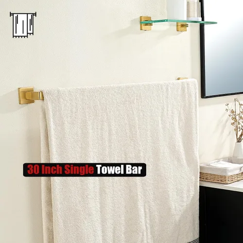 Miniatura 7 de JQK Barra de Toalla Dorada, Toallero de 32.36 Pulgadas con Bordes Redondeados, Montaje en Pared de Acero Inoxidable 304 para Baño, Longitud Útil