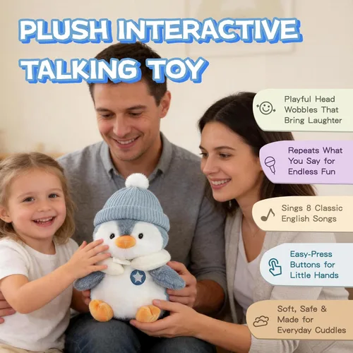 Miniatura 8 de Juguete de pingüino parlante interactivo de felpa para bebé y niño, regalos para niños y niñas, cantar, imitar, grabar, repetir lo que dices