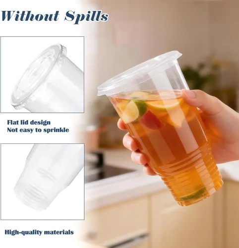 Miniatura 3 de Vasos de plástico transparente de 32 onzas con tapas, 40 vasos desechables para bebidas frías, postres, helado, café helado, té con leche