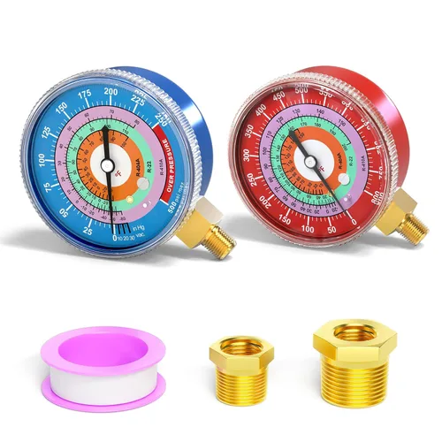 Miniatura 13 de MEANLIN MEASURE Medidor de presión de refrigeración, 1/8" NPT, 0-800Psi, 2-3/4" dial, R-404A, R-22, R-410A, grado F, con 1/4" NPT y 3/8" NPT buje