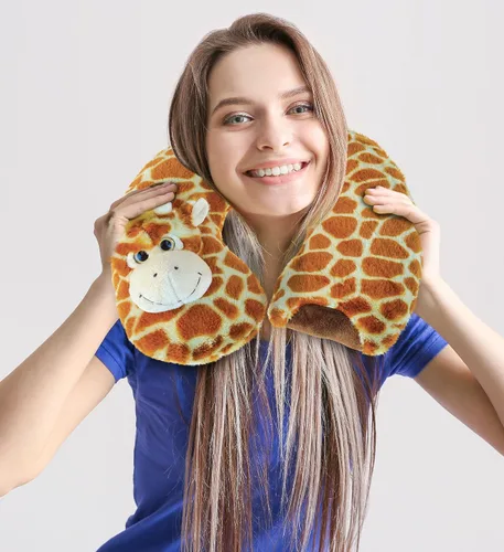 Miniatura 7 de Puzzled DolliBu - Almohada de cuello de felpa de jirafa, suave almohada de viaje para el cuello y la cabeza, bonito accesorio de almohada de peluche