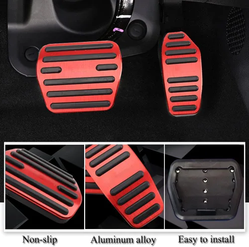 Miniatura 2 de XITER Juego de 2 Piezas Cubiertas de Pedal de Acelerador de Gas de Aleación de Aluminio Sin Perforación Antideslizantes Almohadillas de Pedal de Rojo