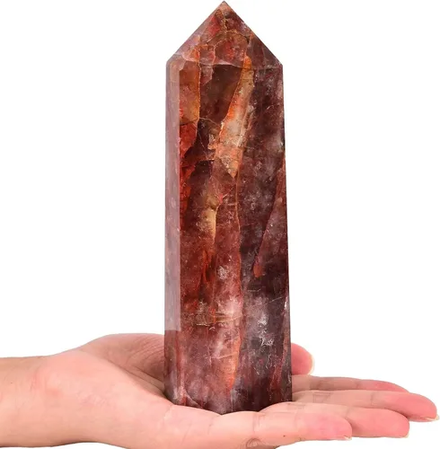 Miniatura 42 de AMOYSTONE Obelisco de Piedra de Sangre Africana Varita de Cristal Curativo Grande Torre Columna Facetada de 6 Lados Reiki Chakra Meditación Terapia