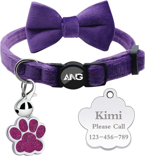 Miniatura 22 de Collares de gato personalizados con etiqueta de identificación, corbata de campana, collares de gatito personalizados de liberación rápida
