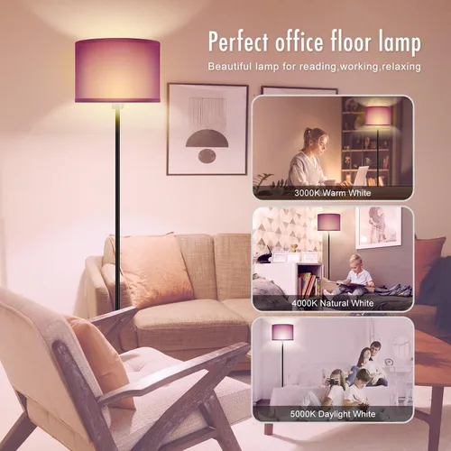Miniatura 6 de AUQUEE Floor Lamp, Standing Lamp, Modern Stand Up Lamps with Purple Lampshade, 59" Tall, Foot Switch, Simple Living Room Decor for Kids Room, Girls