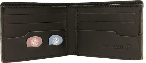 Anthology Gear - Cartera minimalista de cuero de grano completo con soporte para púas de guitarra, color negro carbón