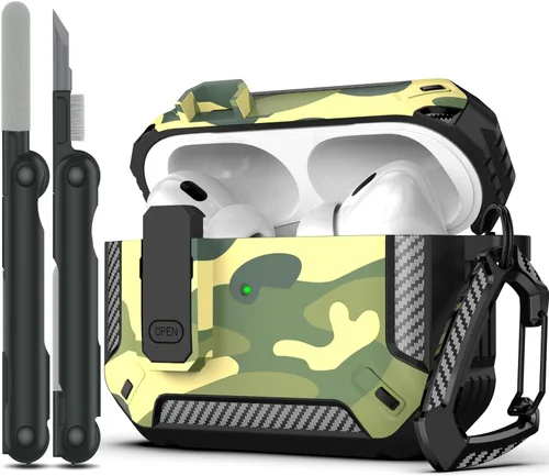 Miniatura 9 de RFUNGUANGO Funda protectora para AirPods Pro de 2ª generación con kit de limpieza, funda rígida militar con cerradura para funda de carga de AirPod