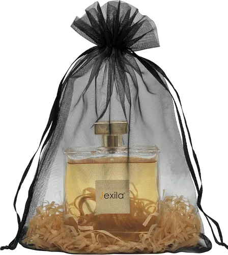 Jexila - 50 bolsas de regalo de organza negra de 6 x 9 pulgadas con cordón, bolsas de malla transparentes negras para joyería, bolsas de fiesta de