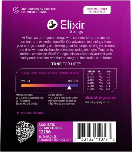 Miniatura 2 de Elixir, cuerdas de bronce para guitarra acústica 80/20 con recubrimiento Polyweb, extralivianas (.010-.047)
