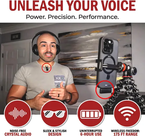 Miniatura 2 de Micrófono Lavalier inalámbrico para iPhone y todos los dispositivos, micrófono único de 2.4 GHz, audio con cancelación de ruido, largo alcance