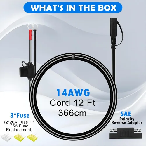 Miniatura 7 de Terminal de anillo de 12FT 14AWG a arnés SAE Conexión/desconexión rápida, fusible de 20 A