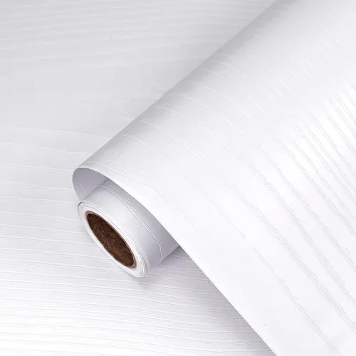 Papel de Contacto de Madera Blanca Gruesa para Despegar y Pegar, Papel Tapiz de Grano de Madera para Encimeras y Gabinetes, Rollo de Vinilo