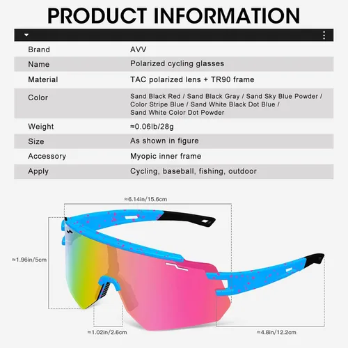 Miniatura 3 de AVV Gafas de sol polarizadas UV400 para ciclismo, béisbol, resistentes al viento, antivaho para deportes al aire libre, marco ligero para hombres