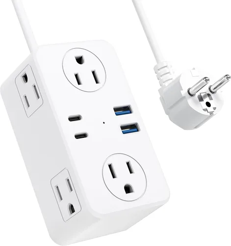 Miniatura 8 de Kakyanill Adaptador de enchufe de viaje europeo, Adaptador de enchufe de viaje EU/UK/US, Regleta de alimentación con 6 tomas AC, 4 puertos USB