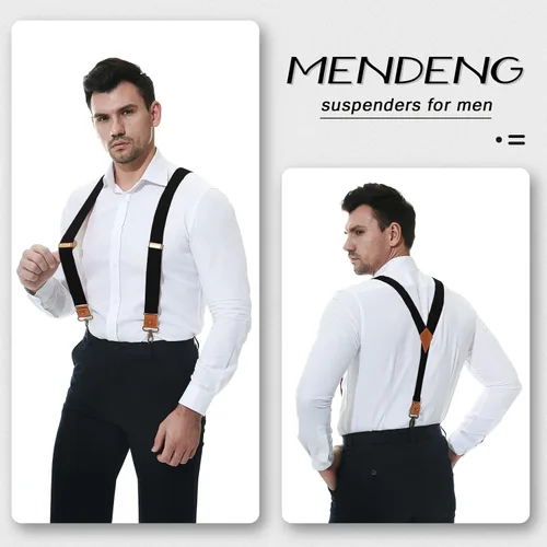 Miniatura 13 de MENDENG Tirantes de gancho giratorio de bronce vintage con 4 tirantes ajustables para hombre