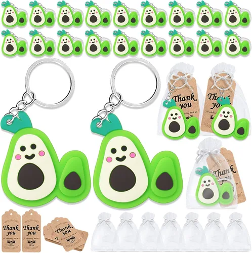 CiciBear Paquete de 60 decoraciones de fiesta de frutas para invitados, 20 llaveros de aguacate, 20 etiquetas y 20 bolsas de regalo para fiestas