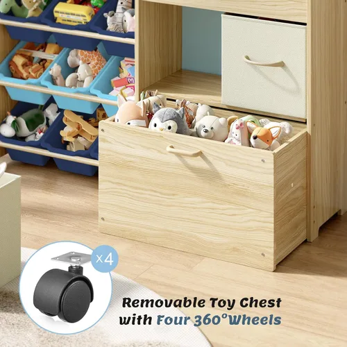 Miniatura 4 de EXPERLAM Organizador de almacenamiento de juguetes para niños, organizador de juguetes de 9 compartimentos con 2 cajones, cofre de juguetes móvil