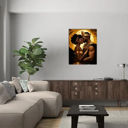 Miniatura 268 de Arte de pared afroamericano, decoración de rey y reina bailarín negro para sala de estar, arte de pareja de amor negro para dormitorio, lienzo