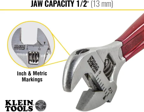 Miniatura 3 de Klein Tools D506-4 Llave de accionamiento ajustable, forjada con acabado cromado pulido y un mango sumergido de plástico, 4 pulgadas