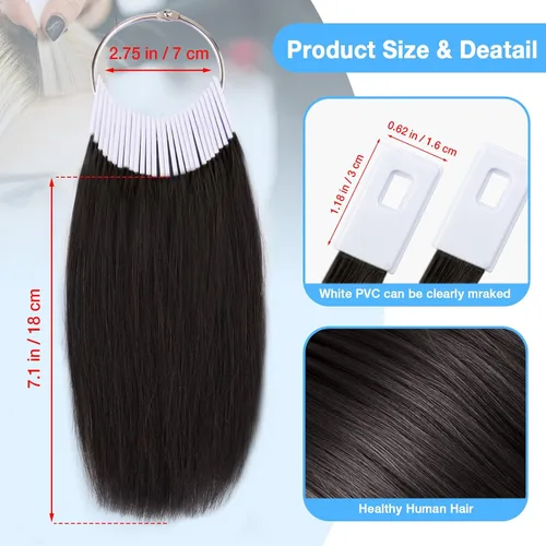 Miniatura 3 de Noverlife 30 muestras de cabello puro para prueba de color, cabello humano Remy real, kit de prueba de anillo de color de cabello negro, muestra