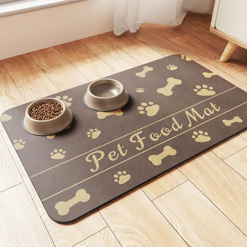 Tapete de Alimentación para Mascotas - Mantel Individual Absorbente para Tazón de Comida y Agua, con Respaldo de Goma Impermeable, Tapete Marrón