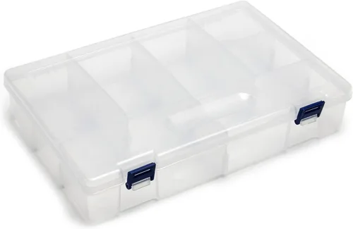 Miniatura 11 de MroMax Pequeña caja organizadora de plástico transparente de 10 rejillas, almacenamiento de manualidades con divisores ajustables, caja organizadora