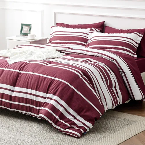 Miniatura 28 de Bedsure Juego de ropa de cama con edredón tamaño individual de 5 piezas, juego de ropa de cama a rayas azules para todas las estaciones, reversible