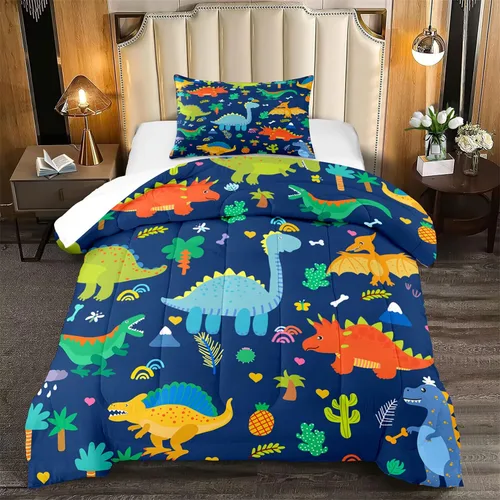 Miniatura 12 de Juego de ropa de cama de tamaño individual, edredón de gatos de dibujos animados para niñas, niños y adolescentes, juego de edredón azul