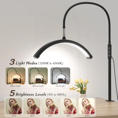 Miniatura 2 de Mznoo Luz Media Luna con Abrazadera, Lámpara de Mesa LED para Manicura, Lámpara de Escritorio para Uñas, Extensiones de Pestañas, Cuidado de la Piel