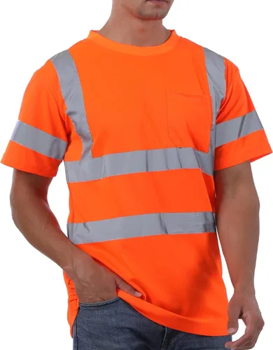Miniatura 21 de sesafety Camisas de alta visibilidad para hombre clase 3 Hi Vis, camisetas reflectantes de construcción para hombres con bolsillo, camisetas