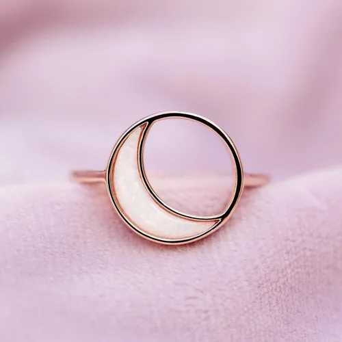 Miniatura 3 de Pura Vida Anillo de oro rosa Eclipse hecho a mano Anillo apilable con ópalo de resina, anillo de joyería con base de latón Anillos de oro rosa