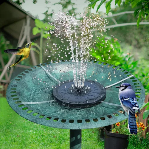 Miniatura 5 de JuTai Fuente solar con batería de capacidad 2000, fuentes solares de baño de pájaros de 3.5 W con 8 boquillas y 4 varillas fijas, bomba de fuente