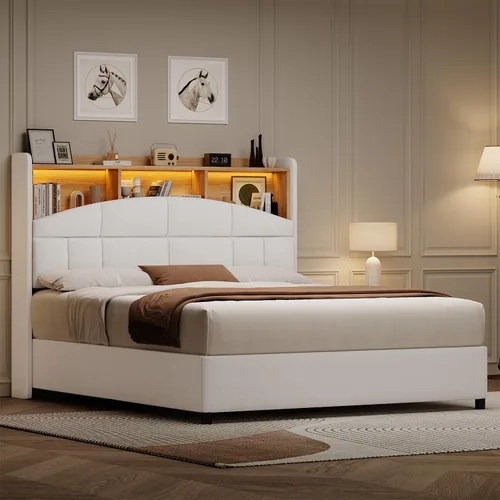 Miniatura 6 de REVOMINCA Base de cama de tamaño matrimonial con cabecero, base de cama tapizada de terciopelo con luces LED, plataforma de tamaño matrimonial