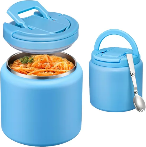 Miniatura 19 de Itslife Termo de sopa aislado al vacío de 14 onzas para comida caliente, recipiente de almuerzo para niños con tapa de hebilla a prueba de fugas