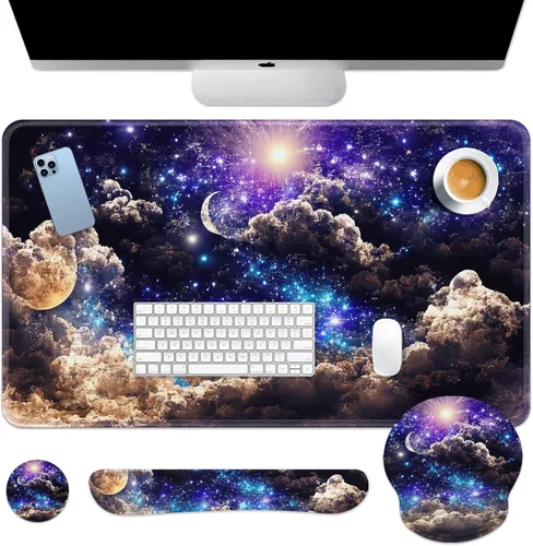 Miniatura 23 de Britimes Blue Sea - Juego de Alfombrilla de Teclado y Mouse Playa de Arena Rosa 4 en 1 Alfombrilla Grande + Reposamuñecas para Teclado +