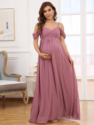 Miniatura 3 de Ever-Pretty Vestido de fiesta formal de maternidad con cuello en V y mangas cortas con tirantes delgados fruncidos 20809-EYUS