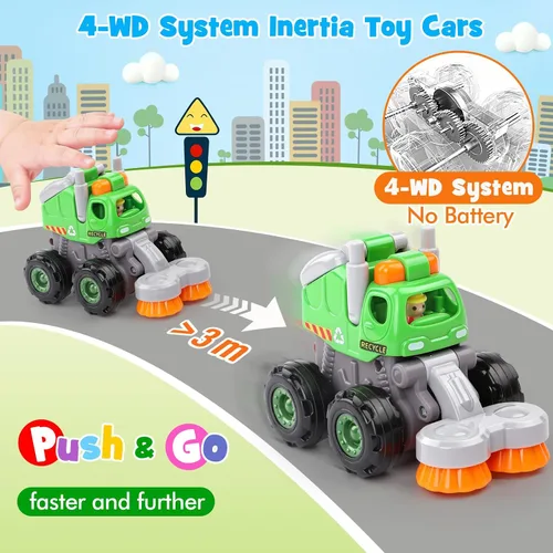 Miniatura 3 de ORWINE Coches de juguete para bebés, autos para niños y niñas, camiones de acrobacias accionados por fricción, 4 unidades de vehículos
