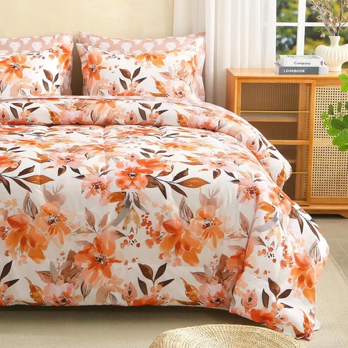 Miniatura 14 de lasoftan Juego de edredón floral Queen con sábanas, ropa de cama vintage de lujo de 7 piezas, ropa de cama de microfibra suave en una bolsa, juego