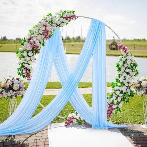Miniatura 19 de Tela drapeada para arco de boda, 6 paneles de tela de gasa blanca, cortinas de telón de fondo transparente de 6 yardas para decoración de baby Blanco
