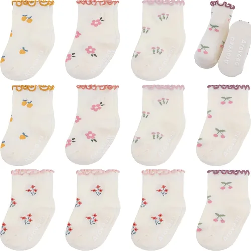 Miniatura 14 de Calcetines antideslizantes para bebés y niñas, calcetines de algodón con empuñaduras, paquete múltiple, calcetines de dibujos animados de tobillo