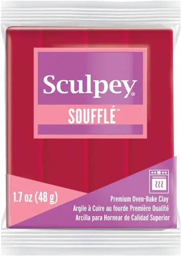 Sculpey Soufflé™ - Arcilla de horno polimérica, color rojo pastel de cereza, no tóxico, barra de 1.7 onzas, ideal para hacer joyas, vacaciones,